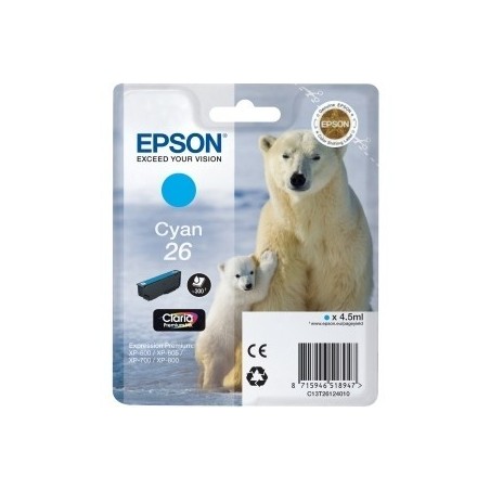 Cartouche cyan EPSON pour Expression Home XP-600... (N°26) (ours), Toner Express : achat en ligne de Cartouche cyan EPSON pour E