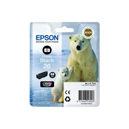 Cartouche noir photo EPSON pour Expression Home XP-600... (N°26) (ours), Toner Express : achat en ligne de Cartouche noir photo 