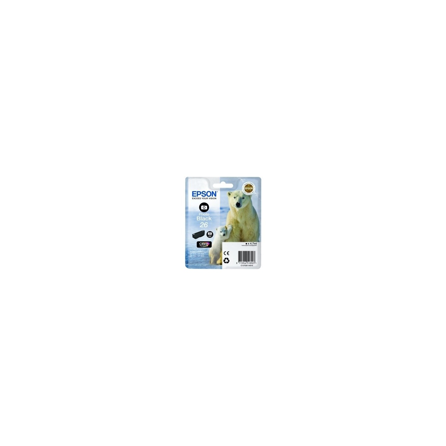Cartouche noir photo EPSON pour Expression Home XP-600... (N°26) (ours), Toner Express : achat en ligne de Cartouche noir photo 