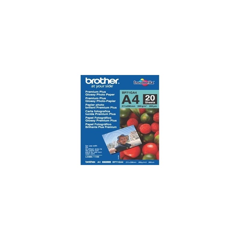Papier Photo Brother Innobella  A4 260 g/m² Brillant (20 Feuilles), Toner Express : achat en ligne de Papier Photo Brother Innob