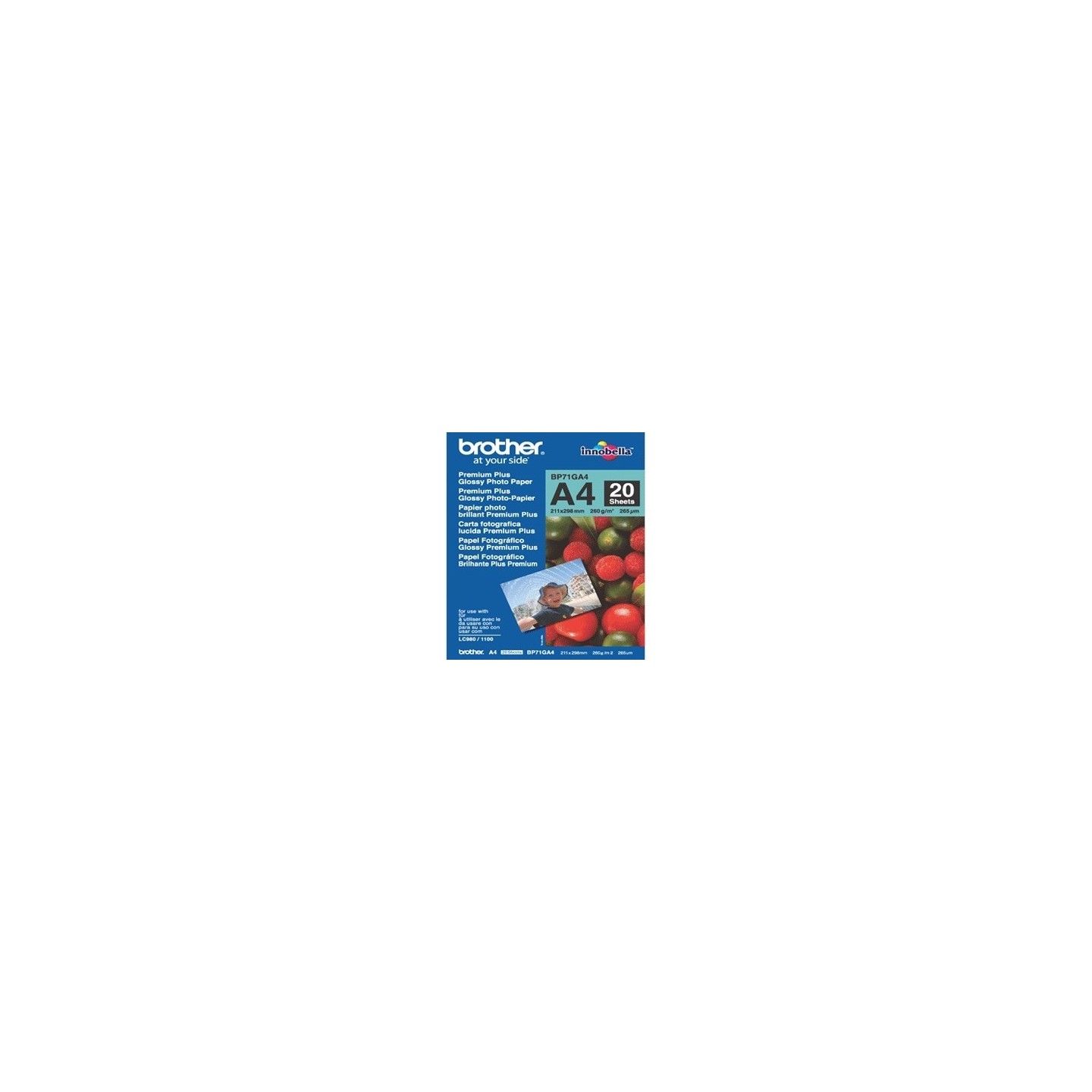 Papier Photo Brother Innobella  A4 260 g/m² Brillant (20 Feuilles), Toner Express : achat en ligne de Papier Photo Brother Innob