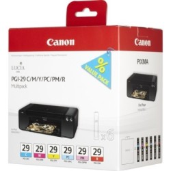 Pack de 6 cartouches couleur  Canon PGI-29 pour Pro1 (cyan, magenta, jaune, photo cyan, photo cyan et rouge), Toner Express : ac