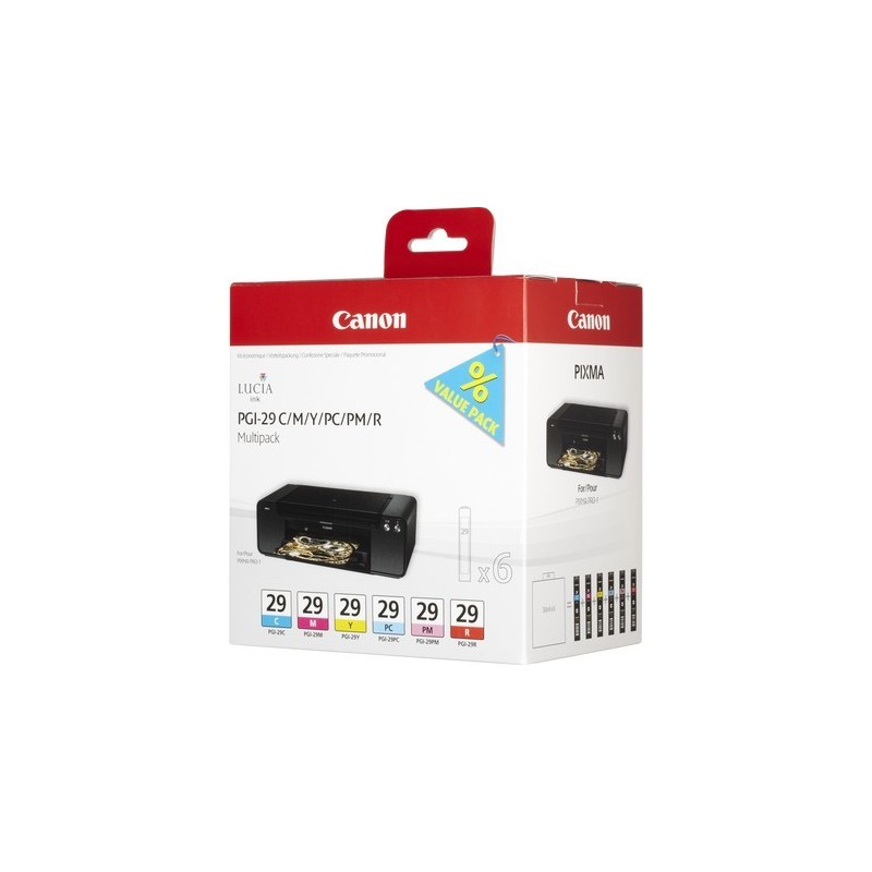 Pack de 6 cartouches couleur  Canon PGI-29 pour Pro1 (cyan, magenta, jaune, photo cyan, photo cyan et rouge), Toner Express : ac