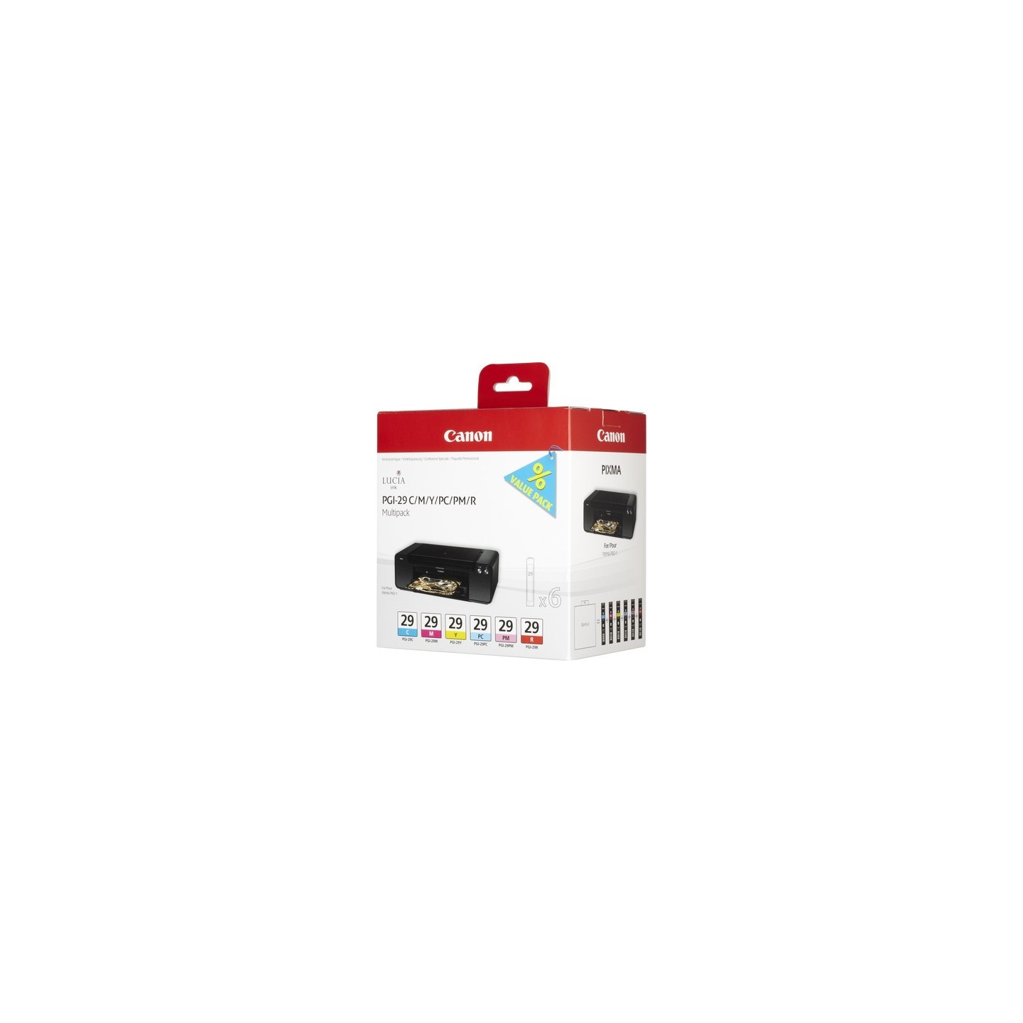 Pack de 6 cartouches couleur  Canon PGI-29 pour Pro1 (cyan, magenta, jaune, photo cyan, photo cyan et rouge), Toner Express : ac