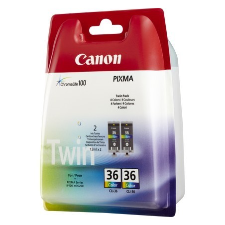 Pack de 2 Cartouches d'encre couleurs Canon CLI-36 (1511B025), Toner Express : achat en ligne de Pack de 2 