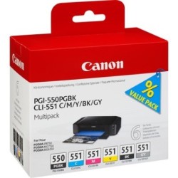 6* Cartouche jet d'encre Canon PGI-550 / CLI-551 (Cyan, Magenta, Jaune, Noir, Gris, Noir) pour Pixma MG7150....., Toner Express 