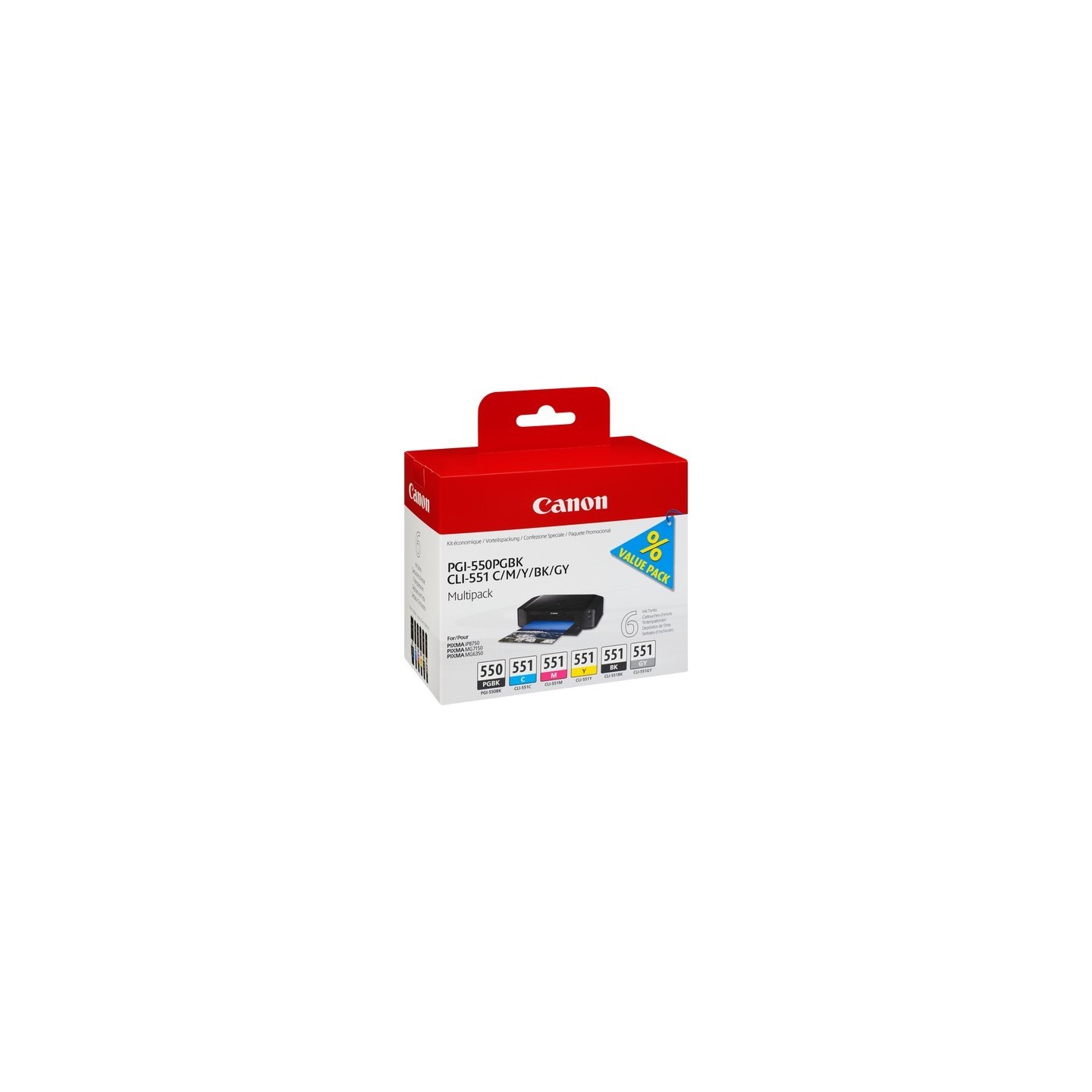 6* Cartouche jet d'encre Canon PGI-550 / CLI-551 (Cyan, Magenta, Jaune, Noir, Gris, Noir) pour Pixma MG7150....., Toner Express 
