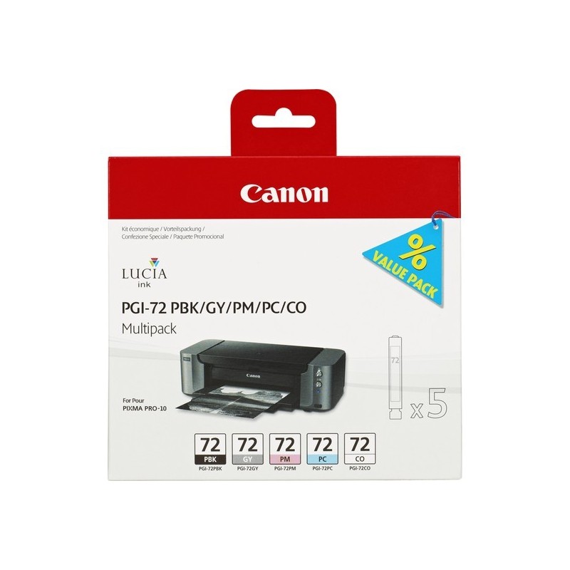 Multipack de 5 cartouches d'encre Canon PGI-72 PBK/GY/PM/PC/CO 