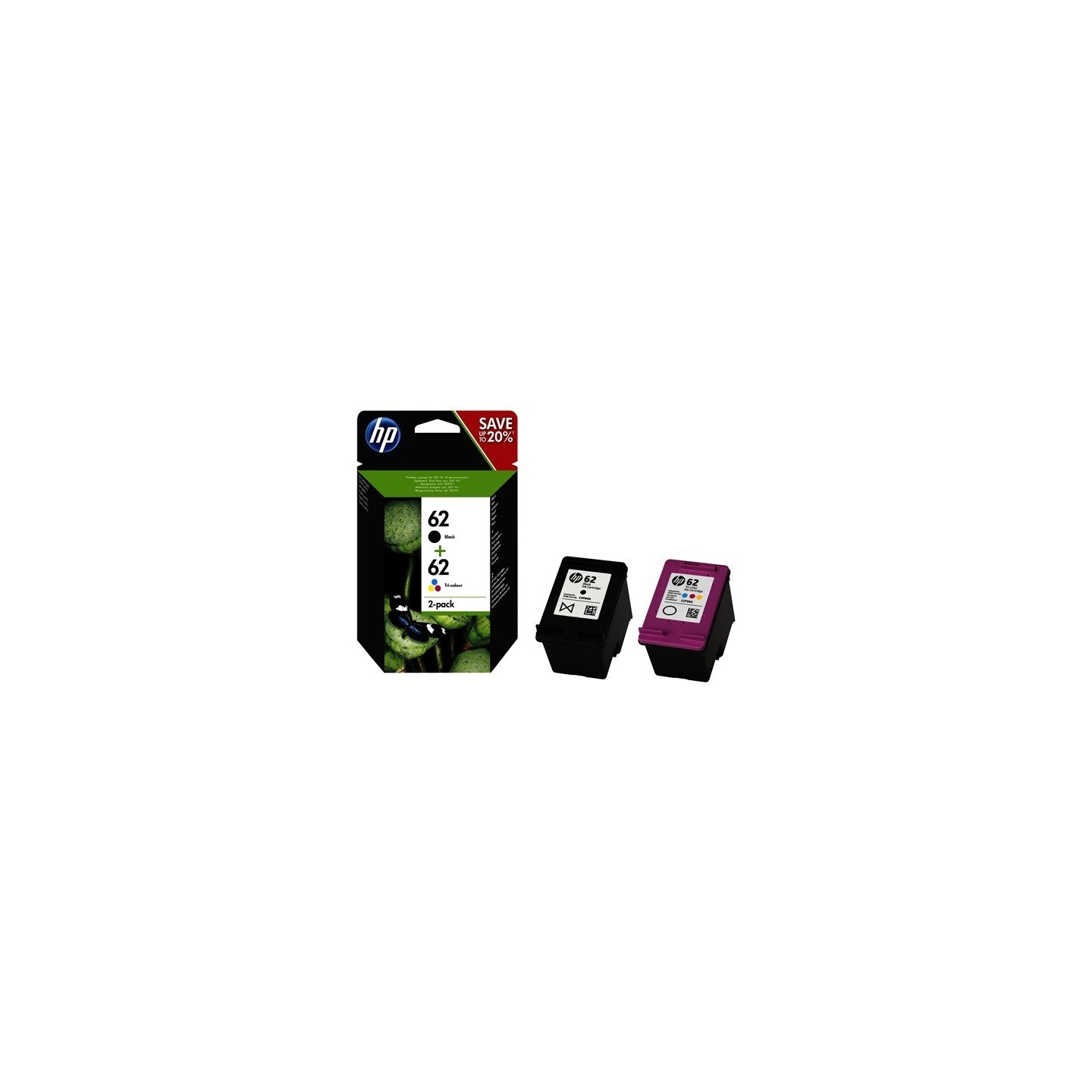 N9J71AE - HP 62 pack de 2 cartouches authentiques d'encre noire / trois couleurs