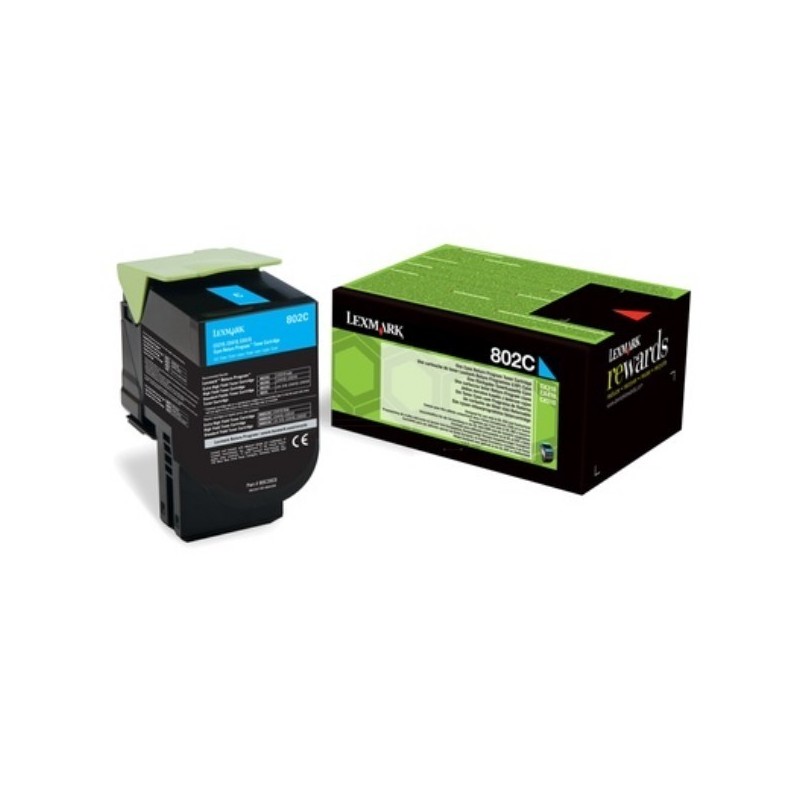 Toner cyan Lexmark pour CX310n / CX410e ... (802C), Toner Express : achat en ligne de Toner cyan Lexmark pour CX310n / CX410e ..