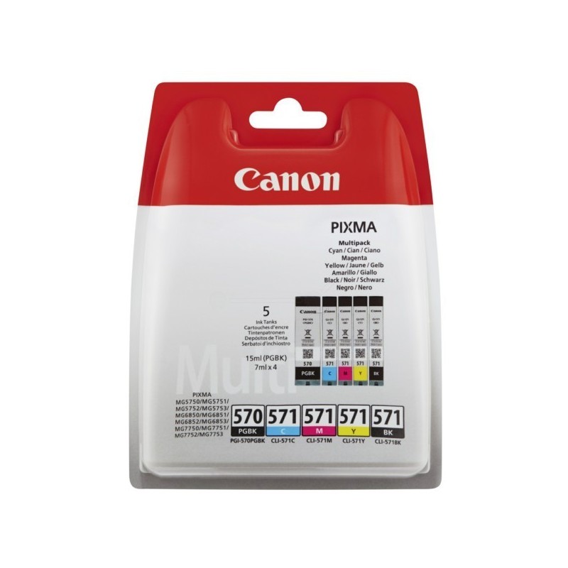Multipack 5 Encre (CLI-571+PG570) pour Canon Pixma MG 5750 / MG 7750...