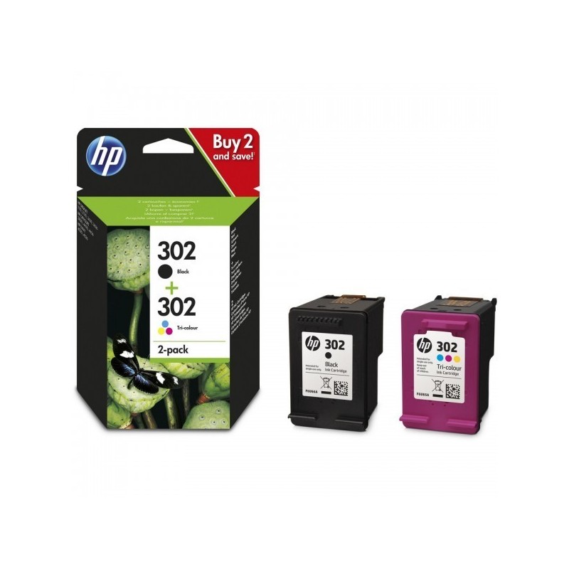 Pack de 2 Cartouche Jet d'encre N°302 (1 Noir + 1 Couleur) HP pour Imprimante Jet d'encre