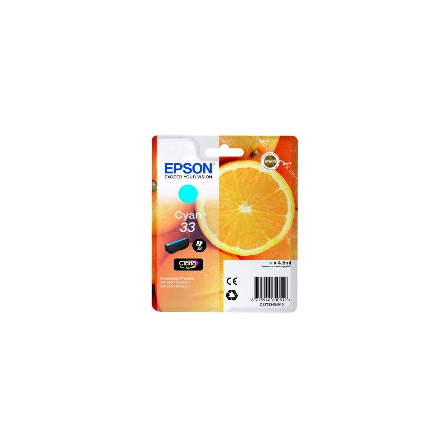Cartouche Cyan Epson pour Expression Premium XP-630 / XP-830  ... (n°33 - orange), Toner Express : achat en ligne de Cartouche C