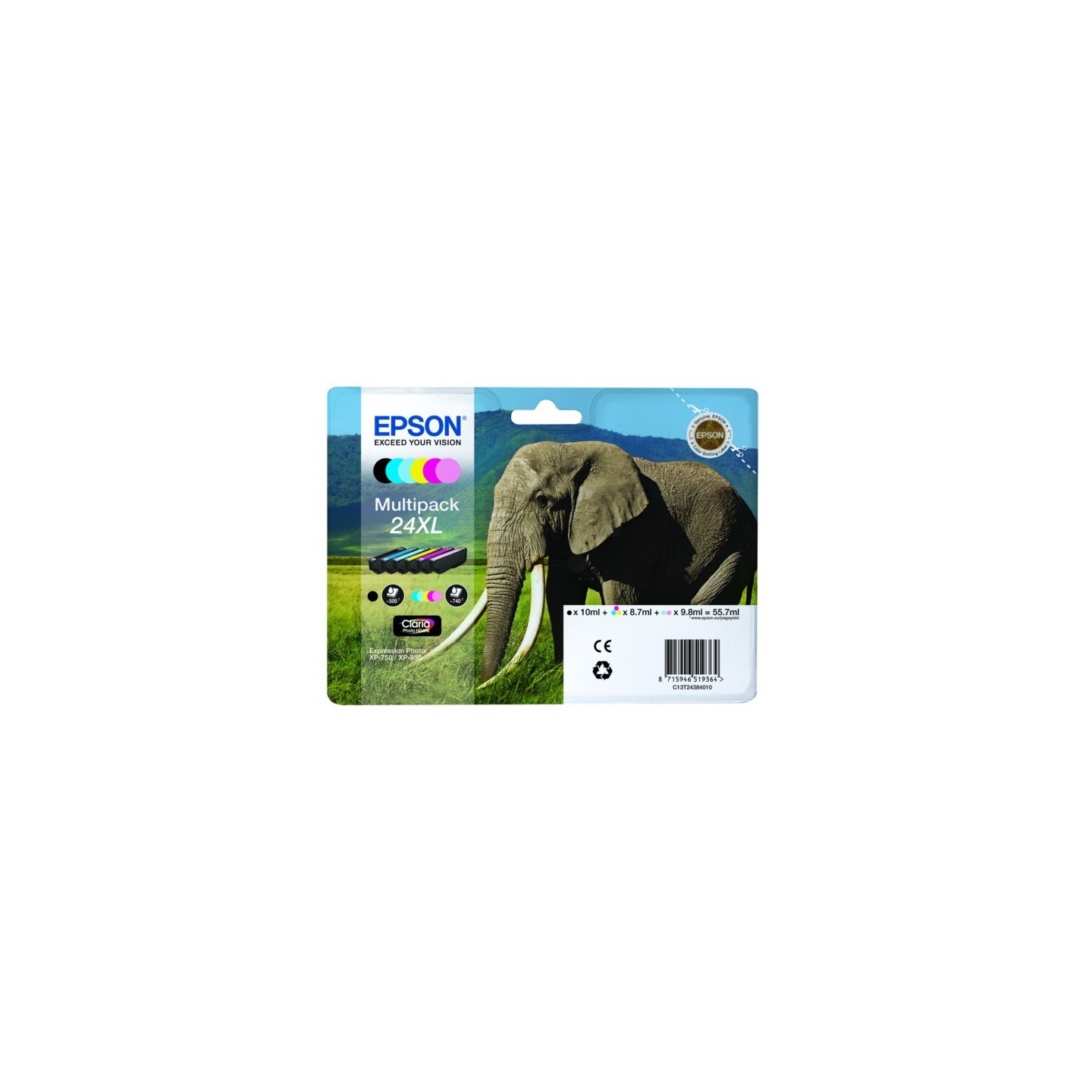 Multipack éléphant de 6 cartouches Epson série 24XL pour expresssion photo XP750 / XP850, Toner Express : achat en ligne de Mult