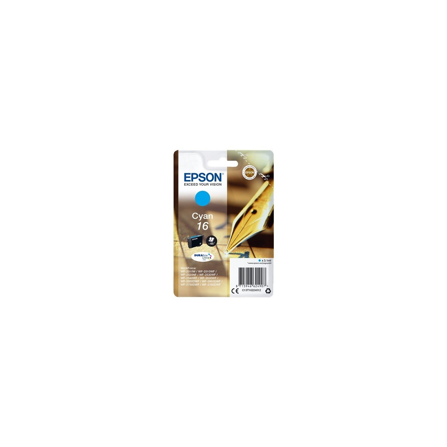Cartouche cyan Epson pour WorkForce WF-2010w / WF-2520nf ... (n°16 - plume), Toner Express : achat en ligne de Cartouche cyan Ep