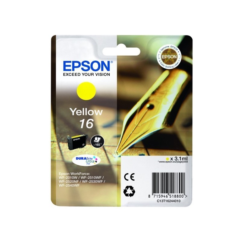 Cartouche jaune Epson pour WorkForce WF-2010w / WF-2520nf ... (n°16 - plume), Toner Express : achat en ligne de Cartouche jaune 