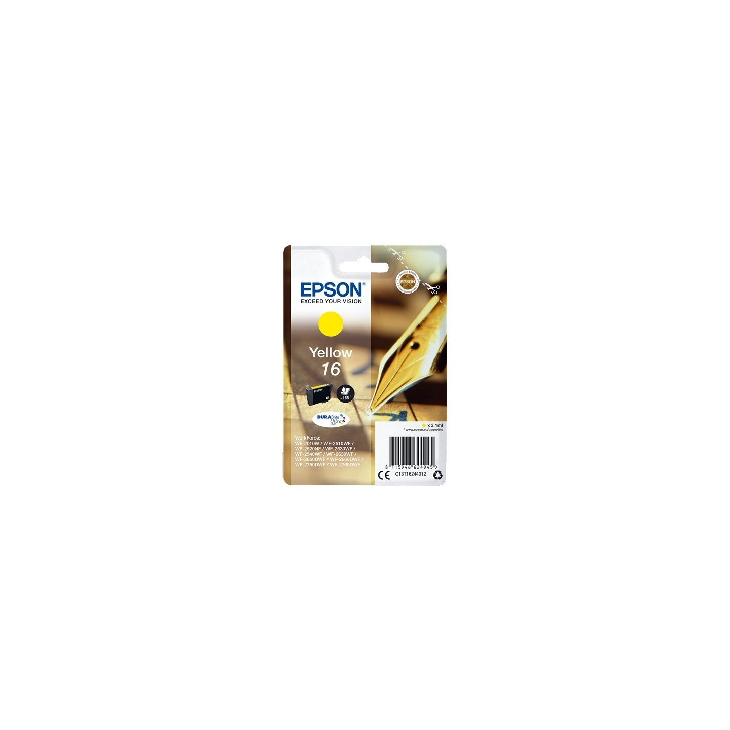 Cartouche jaune Epson pour WorkForce WF-2010w / WF-2520nf ... (n°16 - plume), Toner Express : achat en ligne de Cartouche jaune 