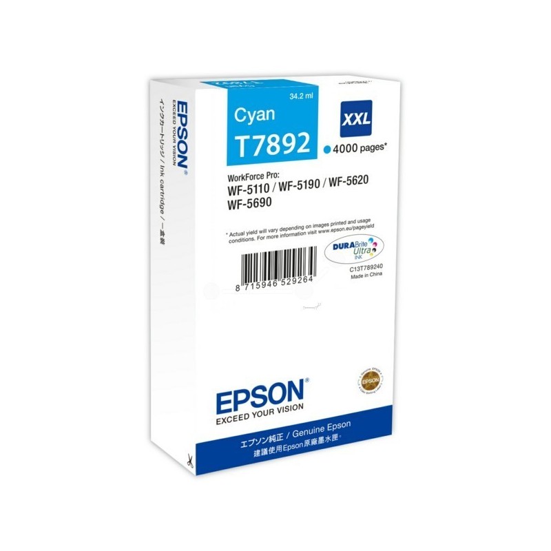 Cartouche jet d'encre Epson - Cyan XXL  (T 7892 ), Toner Express : achat en ligne de Cartouche jet d'encre Epson - Cyan XXL  (T 