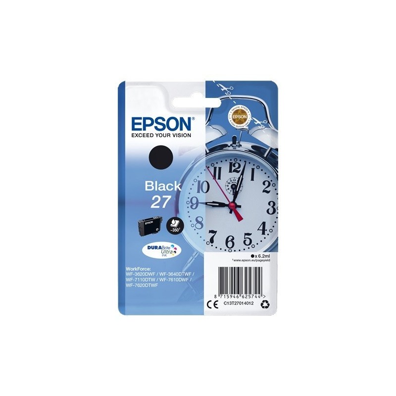 C13T27014010 : Cartouche d'encre noire Epson pour WorkForce 3620/ 3640/7620DTWF .. (n°27) (réveil) (C13T27014012)