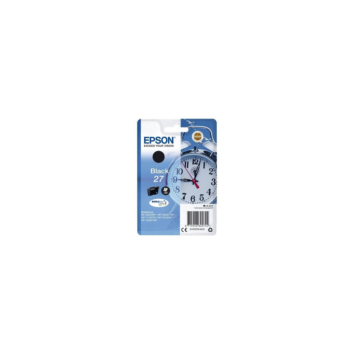 C13T27014010 : Cartouche d'encre noire Epson pour WorkForce 3620/ 3640/7620DTWF .. (n°27) (réveil) (C13T27014012)