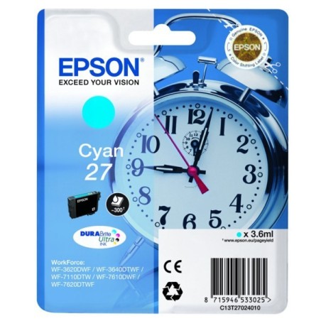 Cartouche d'encre cyan Epson pour WorkForce 3620/ 3640/7620DTWF .. (n°27) (réveil), Toner Express : achat en ligne de Cartouche 