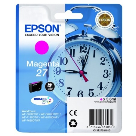 Cartouche d'encre magenta Epson pour WorkForce 3620/ 3640/7620DTWF .. (n°27) (réveil), Toner Express : achat en ligne de Cartouc