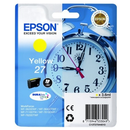Cartouche d'encre jaune Epson pour WorkForce 3620/ 3640/7620DTWF .. (n°27) (réveil), Toner Express : achat en ligne de Cartouche