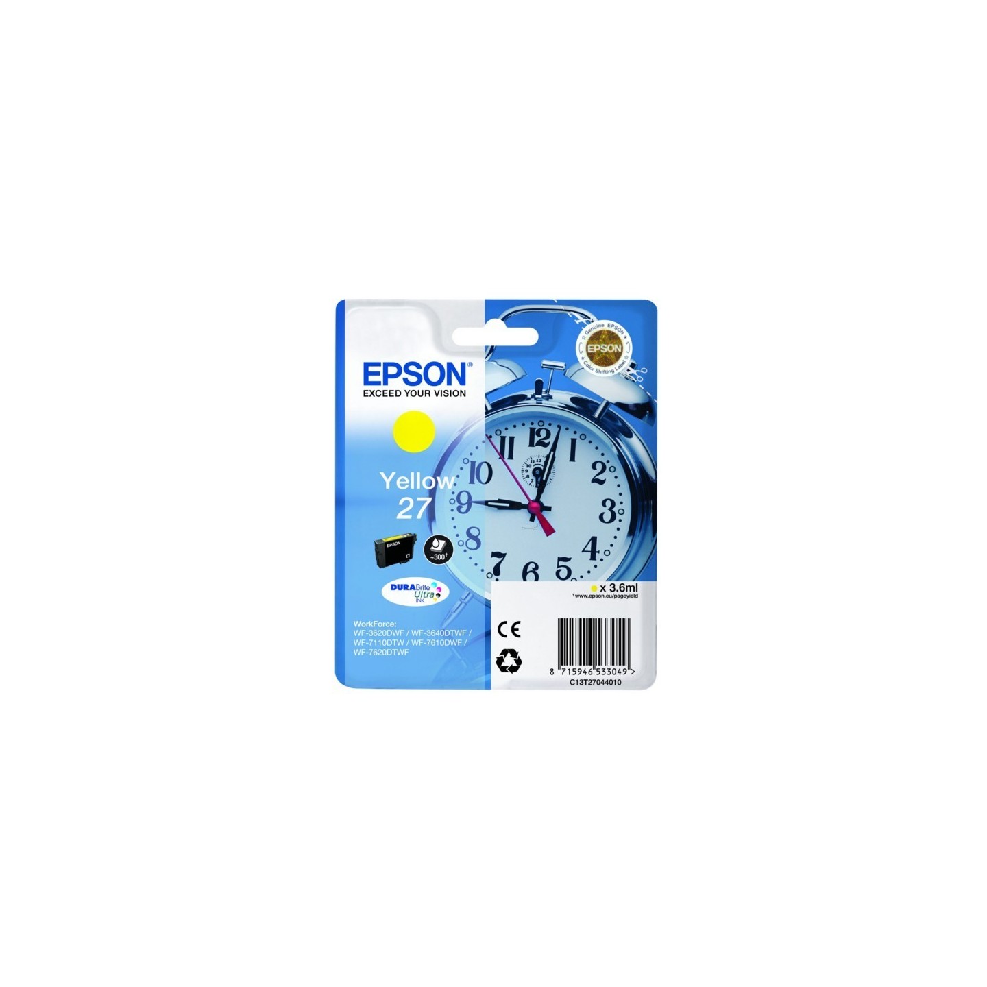 Cartouche d'encre jaune Epson pour WorkForce 3620/ 3640/7620DTWF .. (n°27) (réveil), Toner Express : achat en ligne de Cartouche