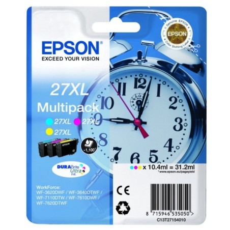 Multipack 3 couleurs XL (cyan, magenta, jaune) Epson pour WorkForce WorkForce 3620/ 3640/7620DTWF ..  (n°27XL) (réveil), Toner E