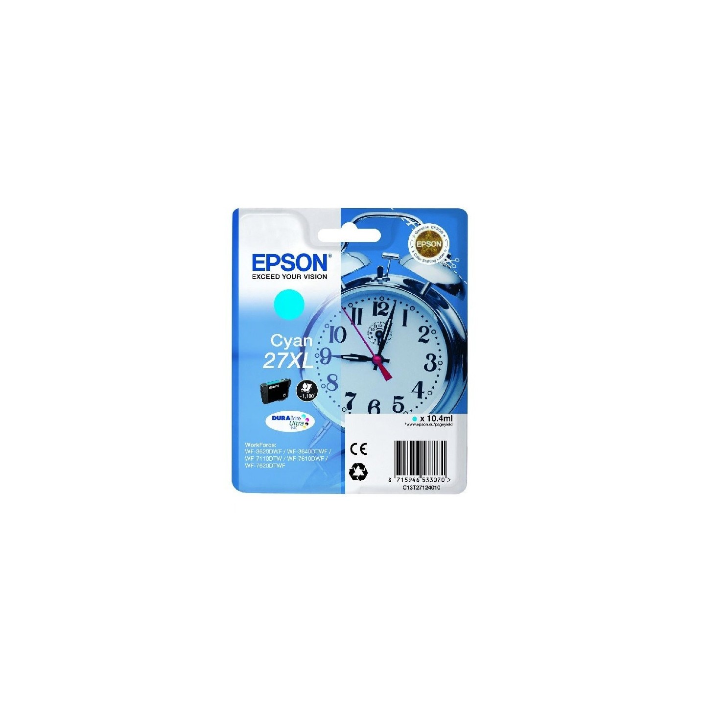 Cartouche d'encre cyan XL Epson pour WorkForce WorkForce 3620/ 3640/7620DTWF .. (n°27XL) (réveil), Toner Express : achat en lign