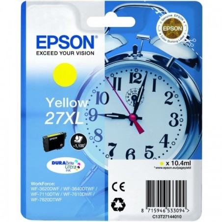 Cartouche d'encre jaune XL Epson pour WorkForce WorkForce 3620/ 3640/7620DTWF .. (n°27XL) (réveil), Toner Express : achat en lig
