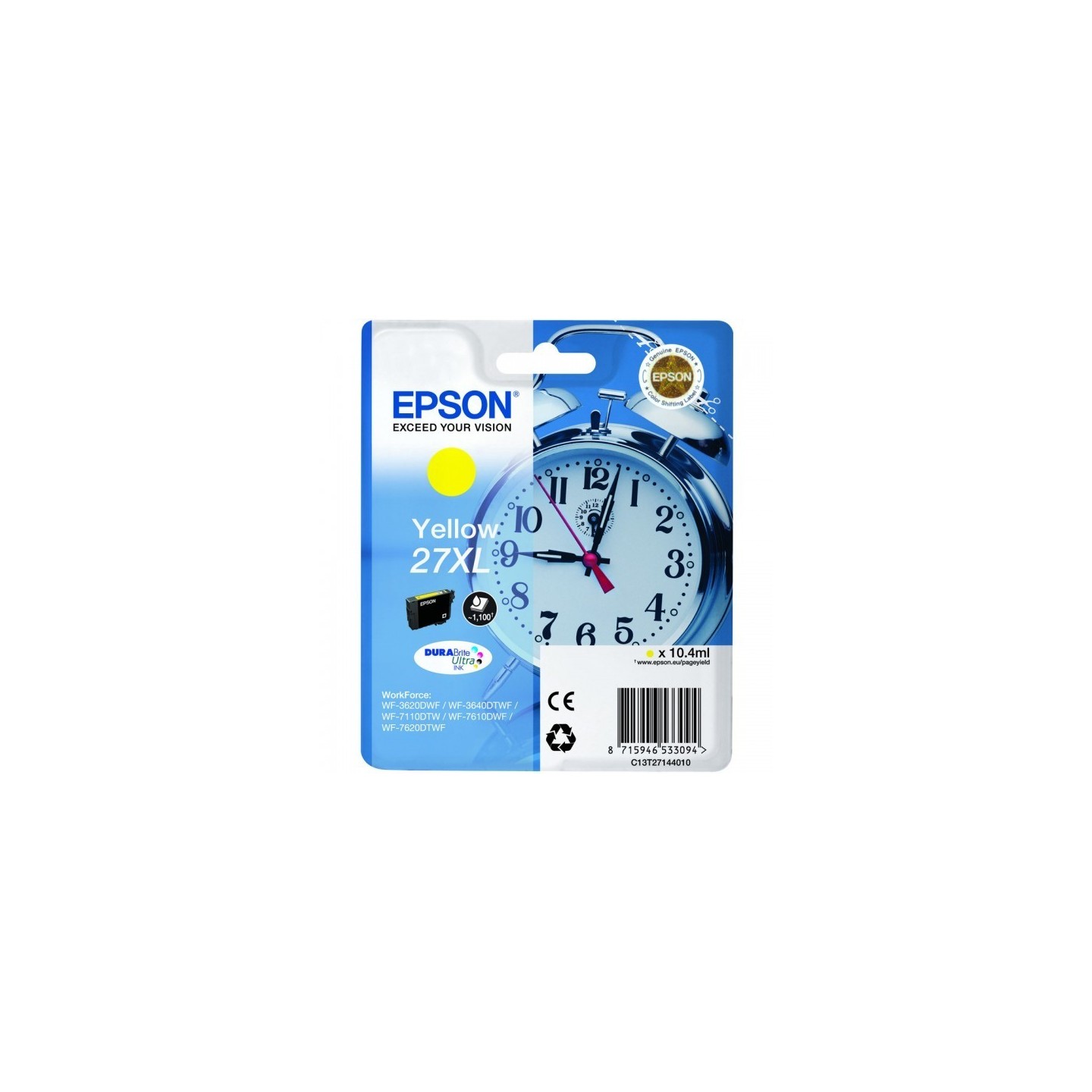 Cartouche d'encre jaune XL Epson pour WorkForce WorkForce 3620/ 3640/7620DTWF .. (n°27XL) (réveil), Toner Express : achat en lig