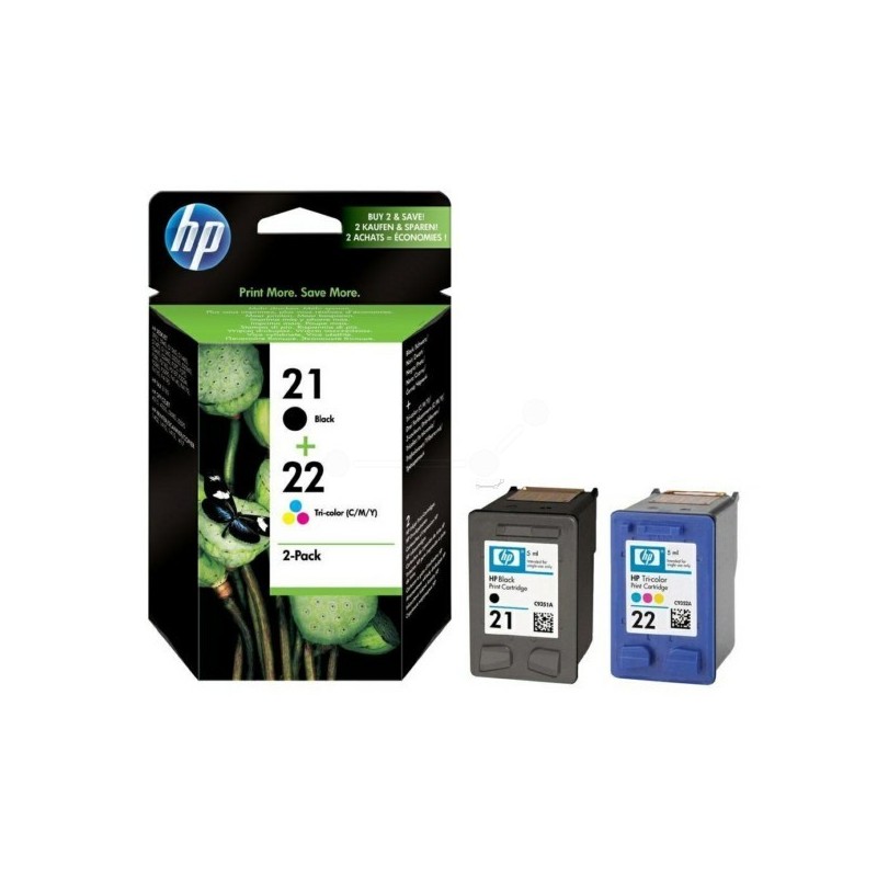 Pack cartouche encre HP 1 Noire N°21 + 1 couleur N°22, Toner Express : achat en ligne de Pack cartouche encre HP 1 Noire N°21 + 