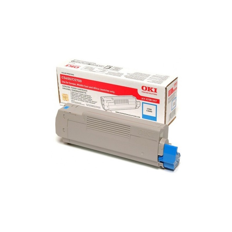 43381907 - Toner cyan Oki pour imprimante C5600/C5700, Toner Express : achat en ligne de Toner cyan Oki 