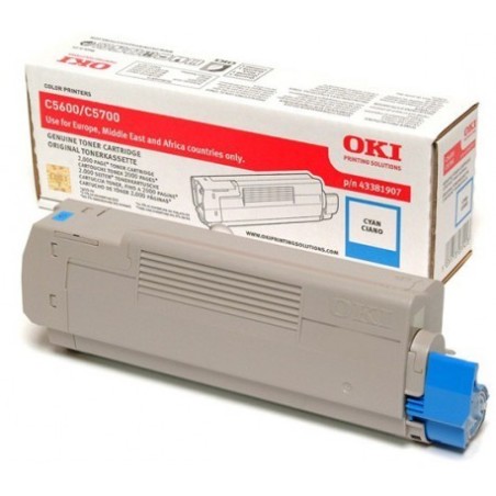 43381907 - Toner cyan Oki pour imprimante C5600/C5700, Toner Express : achat en ligne de Toner cyan Oki 