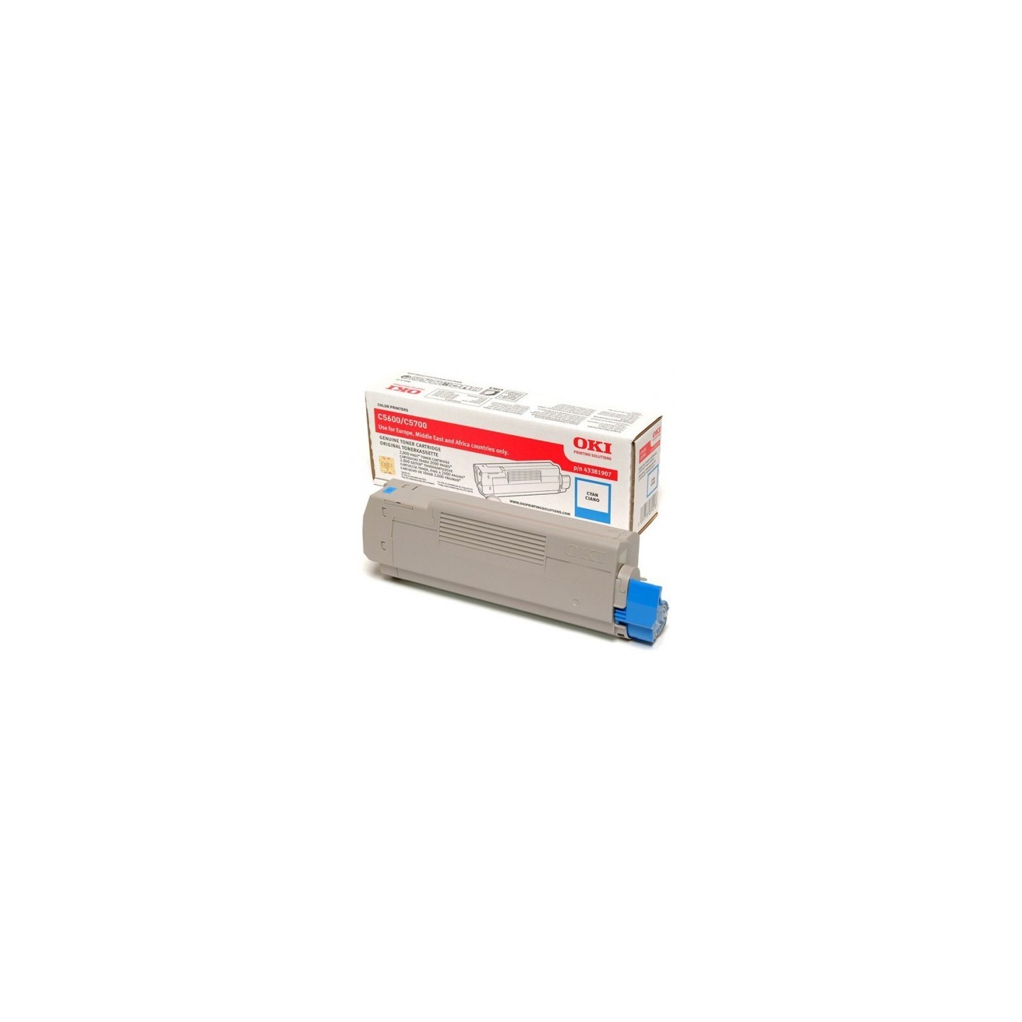 43381907 - Toner cyan Oki pour imprimante C5600/C5700, Toner Express : achat en ligne de Toner cyan Oki 