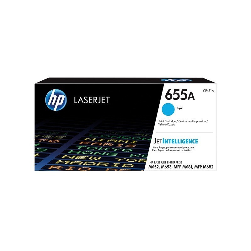 Toner Cyan HP pour Color LaserJet Enterprise M652 / M653.... (655A) - 10 500 pages
