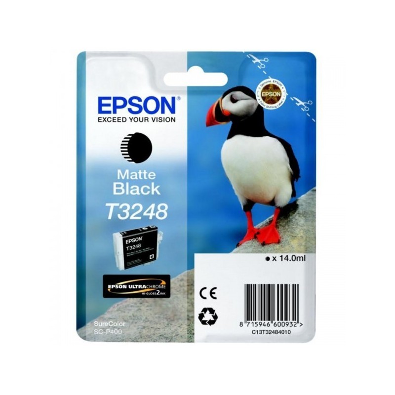Cartouche Jet d'encre T3248 Noir Mat EPSON MACAREUX (14 ml) pour Imprimante Jet d'encre - Capacité 650 pages