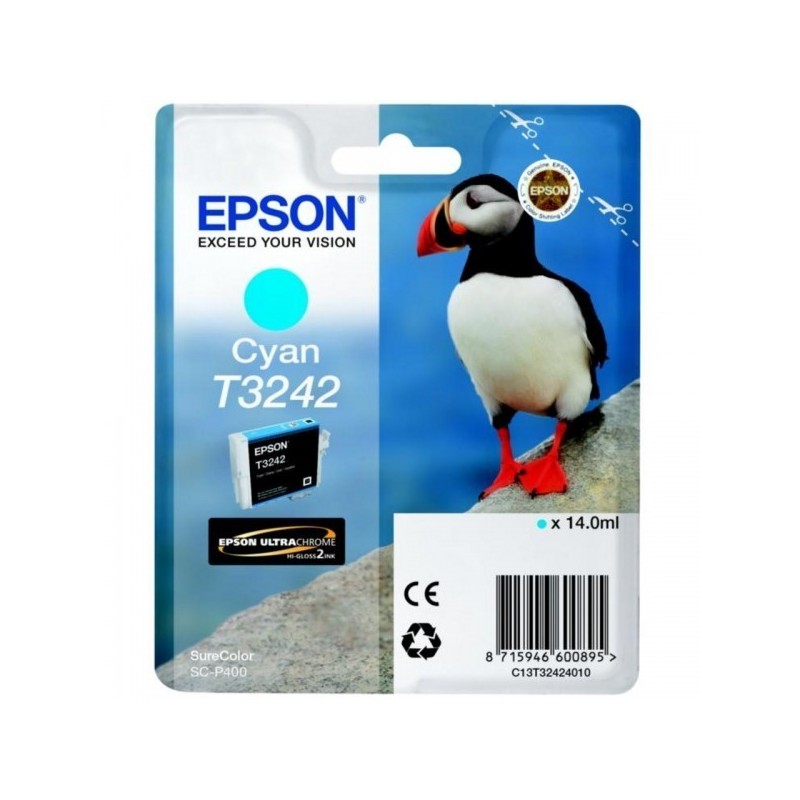 Cartouche Jet d'encre T3242 Cyan EPSON MACAREUX (14 ml) pour Imprimante SureColor SC-P400