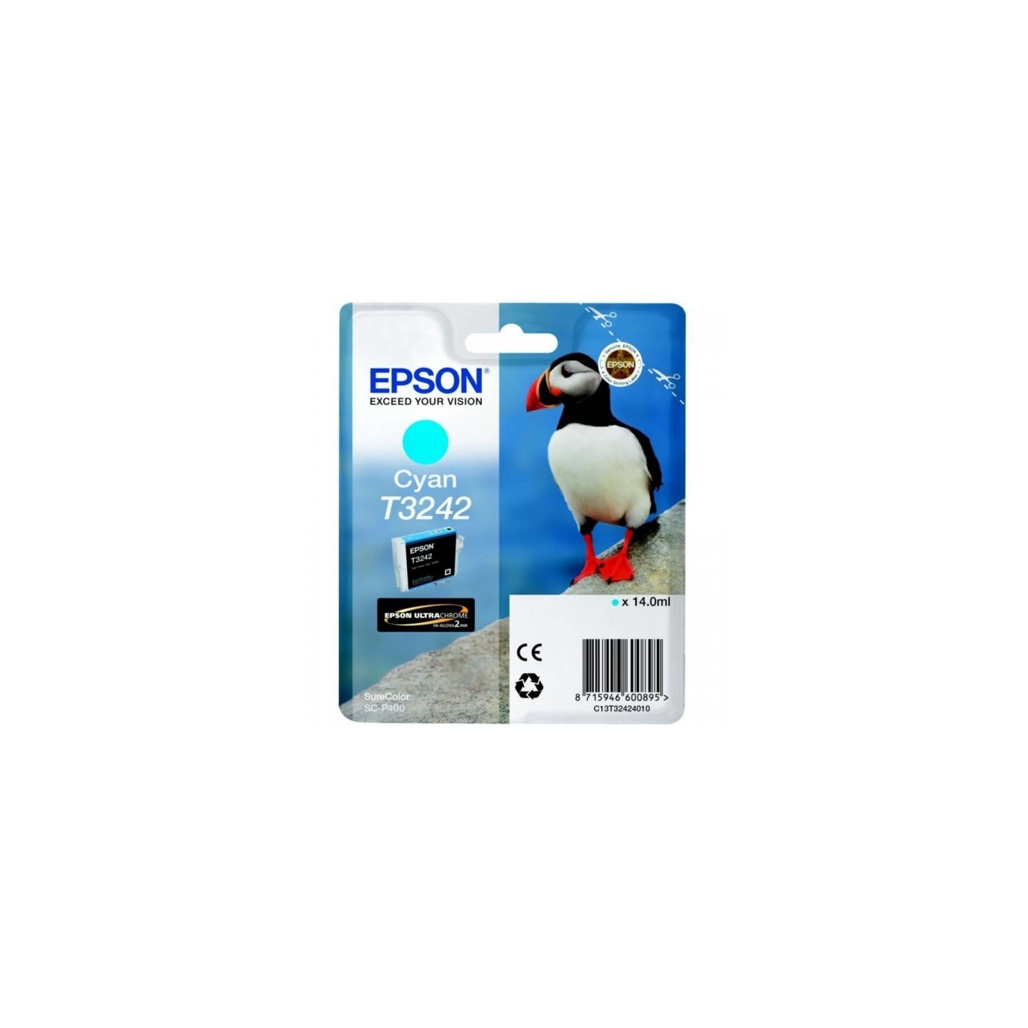 Cartouche Jet d'encre T3242 Cyan EPSON MACAREUX (14 ml) pour Imprimante SureColor SC-P400