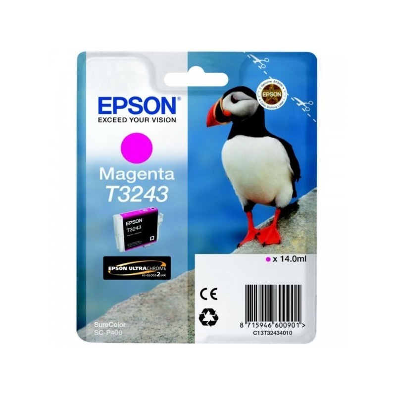 Cartouche Jet d'encre T3243 Magenta EPSON MACAREUX (14 ml) pour Imprimante SureColor SC-P400