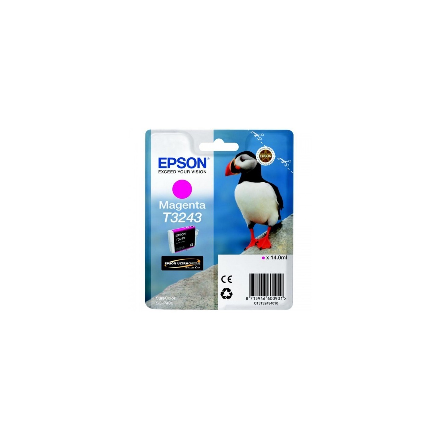 Cartouche Jet d'encre T3243 Magenta EPSON MACAREUX (14 ml) pour Imprimante SureColor SC-P400