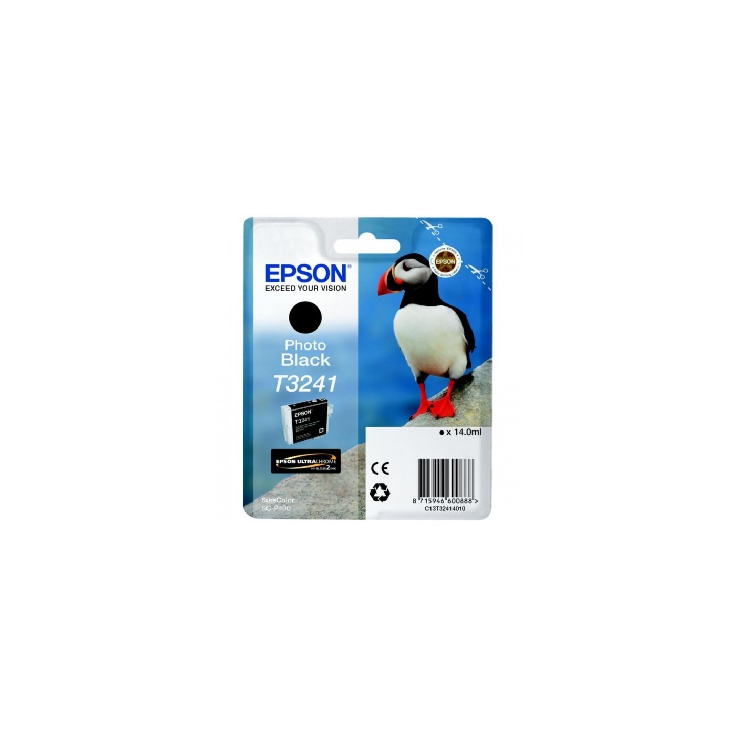 Cartouche Jet d'encre T3241 Noir Photo EPSON MACAREUX (14 ml) pour Imprimante SureColor SC-P400
