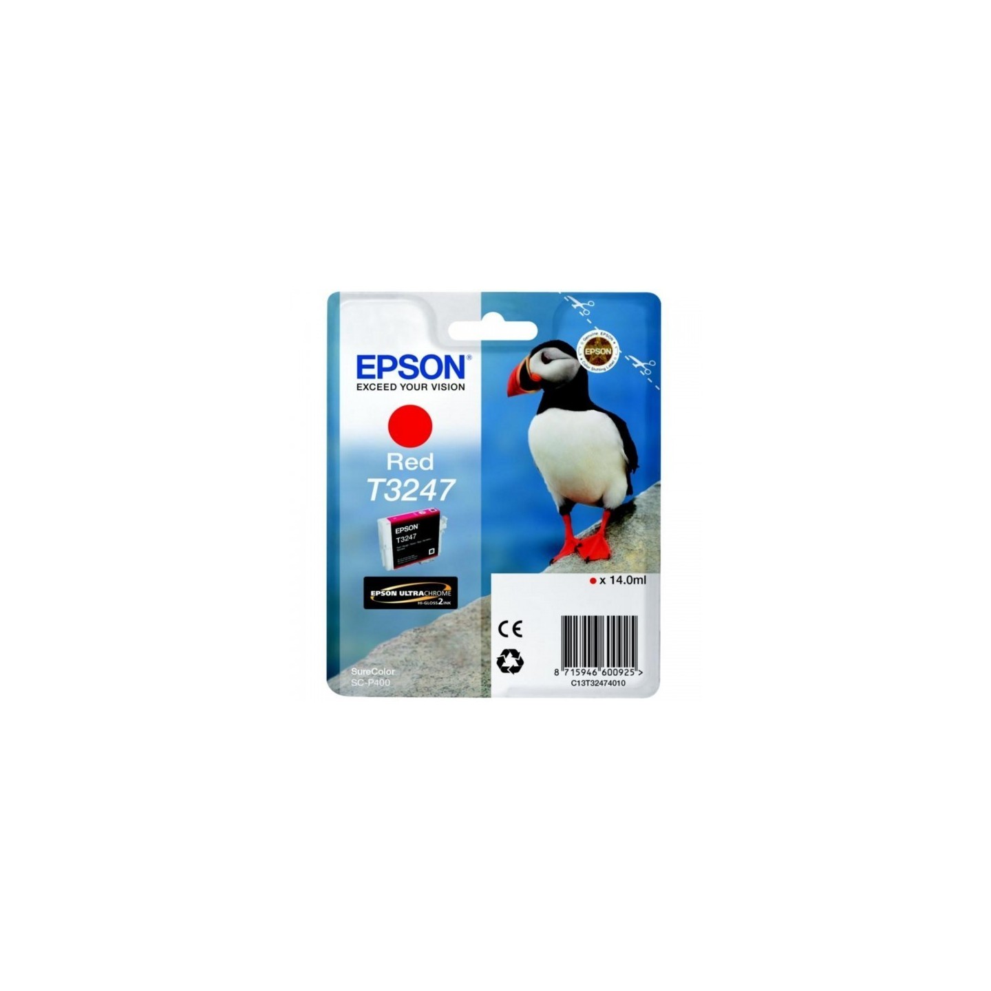 Cartouche Jet d'encre T3247 Rouge EPSON MACAREUX (14 ml) pour Imprimante SureColor SC-P400