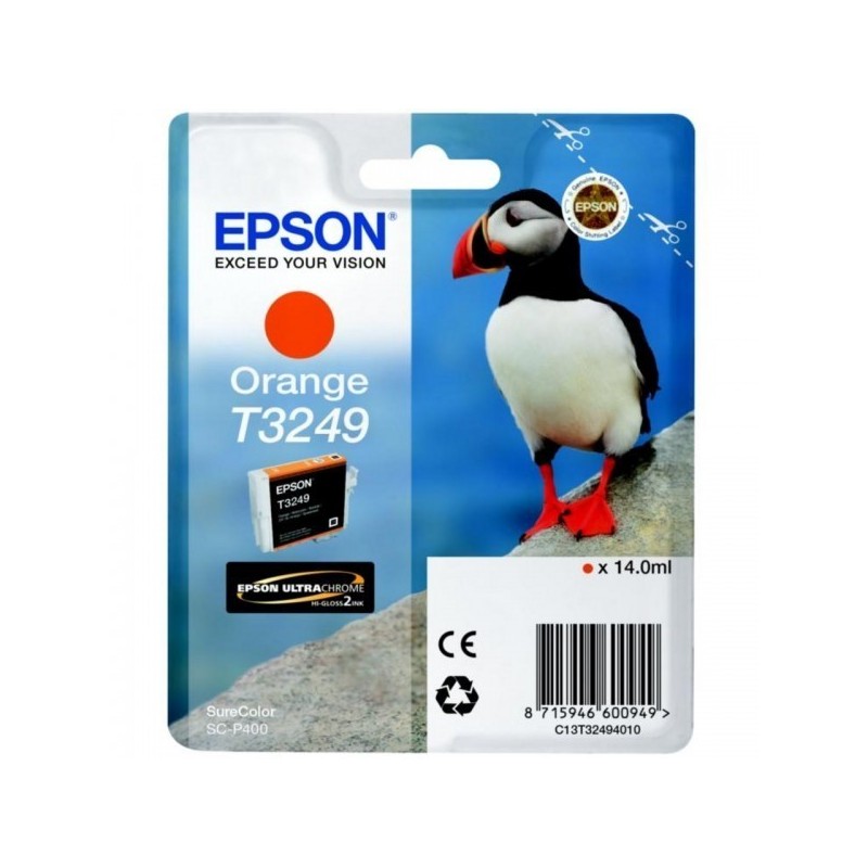 Cartouche Jet d'encre T3249 Orange EPSON MACAREUX  (14 ml) pour Imprimante SureColor SC-P400