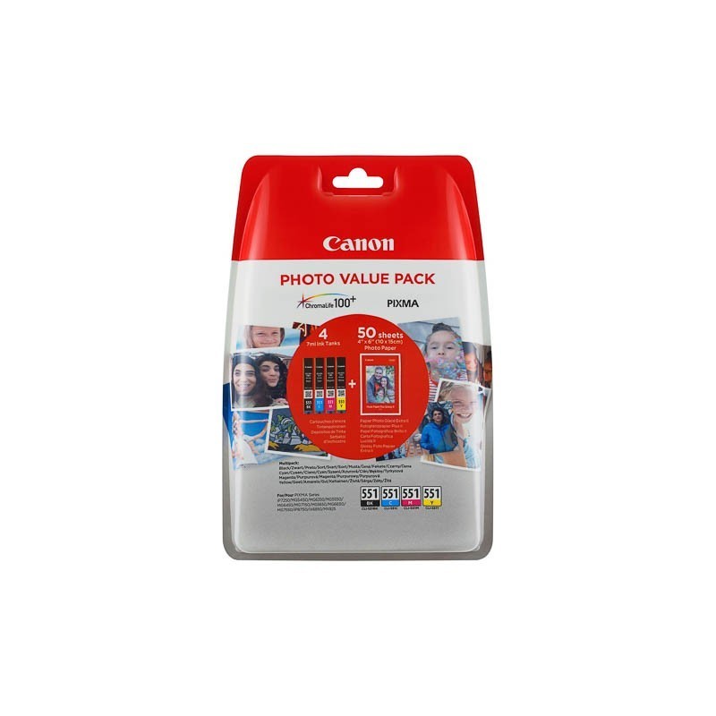 Multipack Canon CLI-551 + papier photo pour Pixma MG5450 / MG6350...