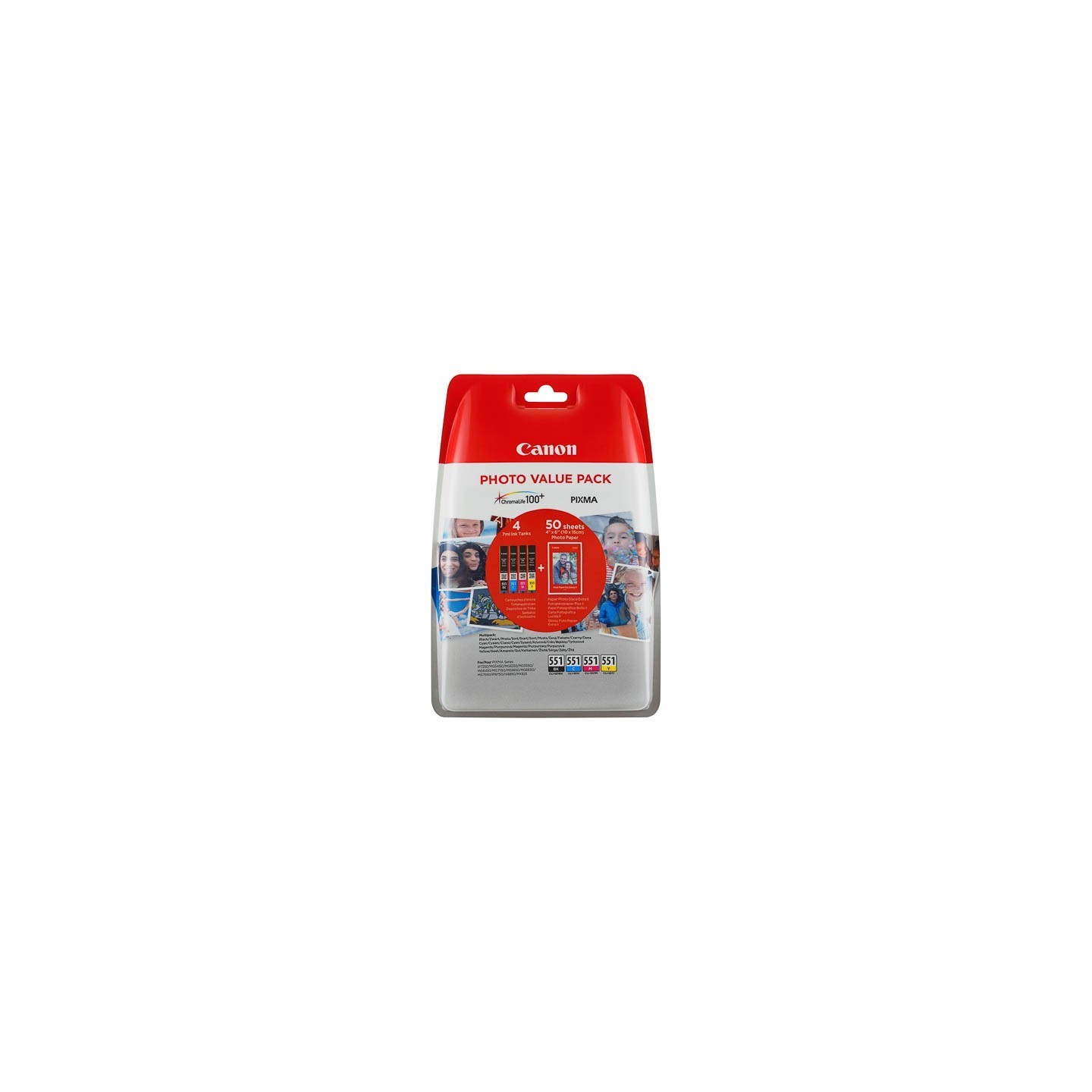 Multipack Canon CLI-551 + papier photo pour Pixma MG5450 / MG6350...