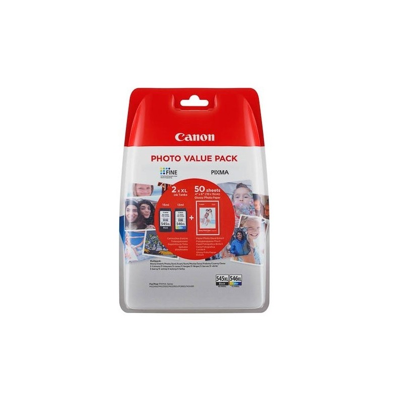 Multipack noir + couleur Canon pour pixma MG2450 / MG2550 / MX495...  (PG-545X + CL-546XL + Papier photo)
