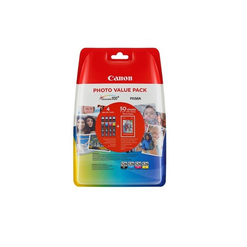 Multipack Canon CLI-526 N/C/M/Y + papier photo pour IP4850 / MG5150.....