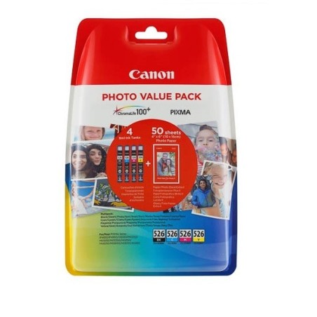 Multipack Canon CLI-526 N/C/M/Y + papier photo pour IP4850 / MG5150.....